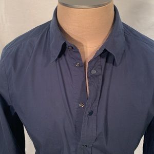 Vintage Sixty Navy Italian Snap Button slim fit dress shirt size medium